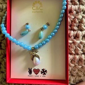 NEW MATCHING C&C SET blue earrings and necklace.